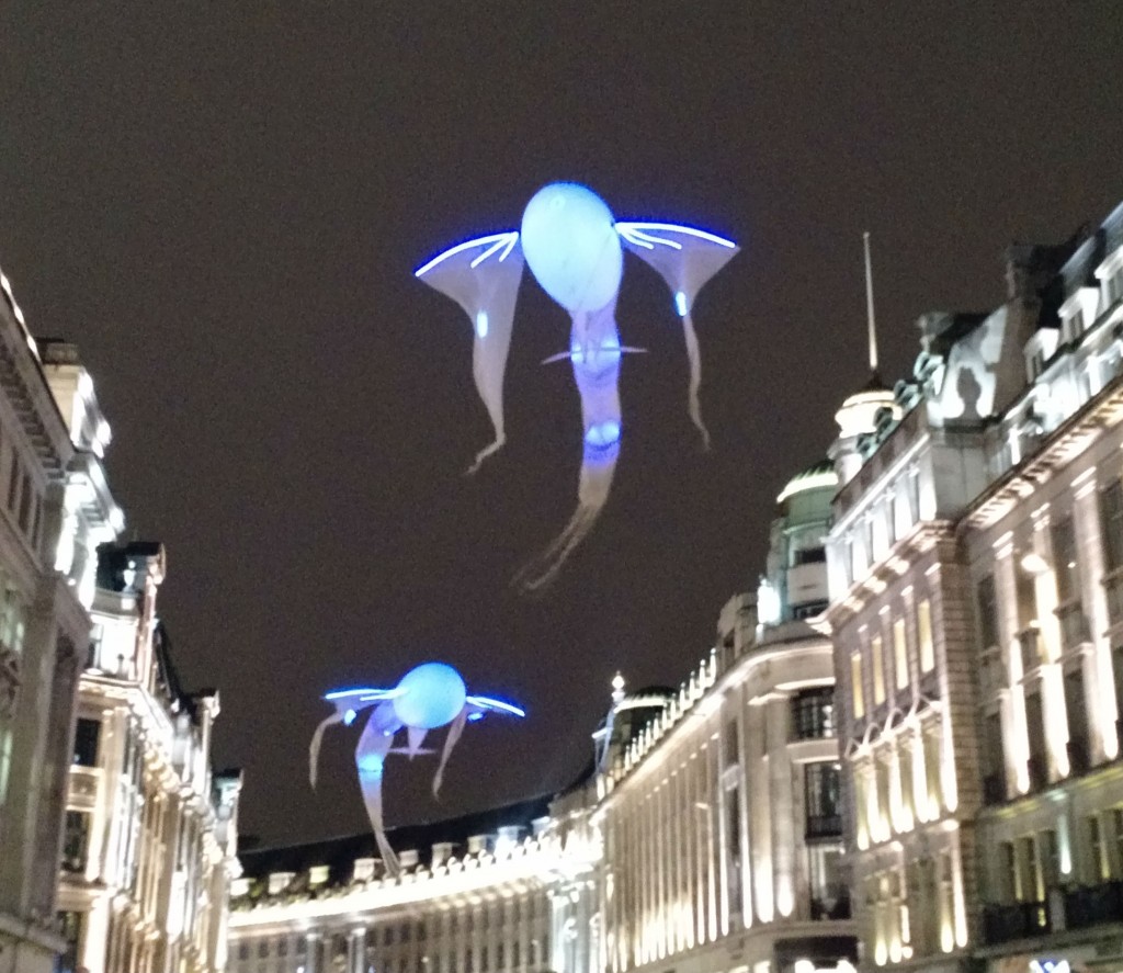 Lumiere London dragon fish light puppets in sky
