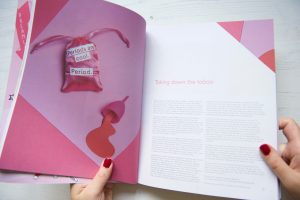 Caboodle Magazine open on double page about periods