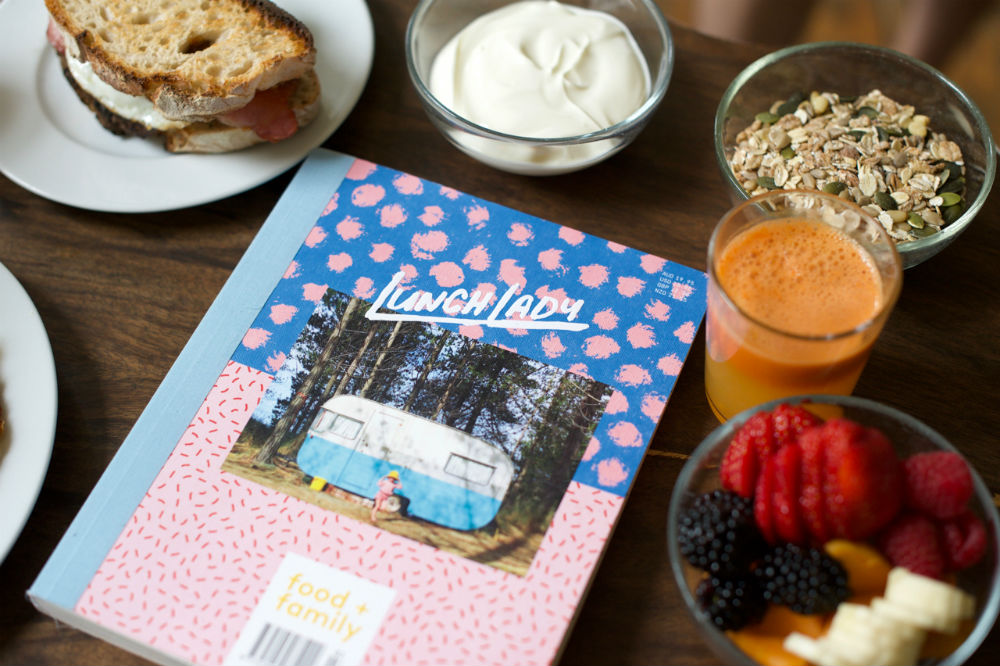 Lunch Lady issue 11 flatlay with breakfast food