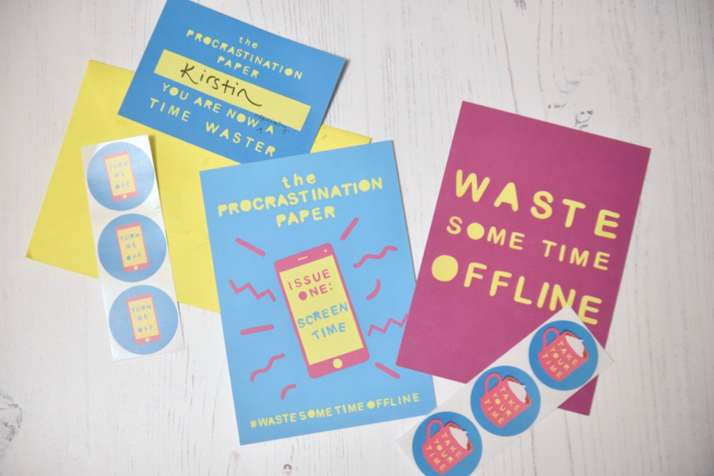 The Procrastination Paper postcards and stickers from Zabby Allen
